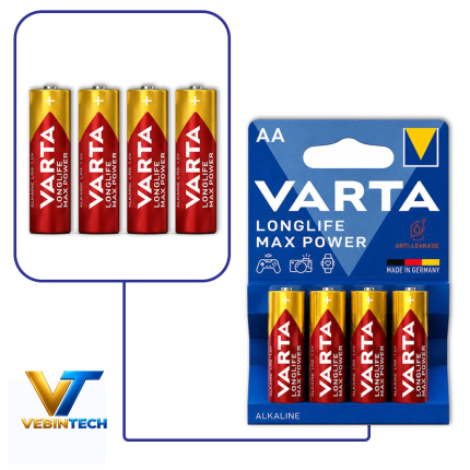 باتری نیم قلم آلکالاینVARTALonglifeMaxPowerبسته4تایی