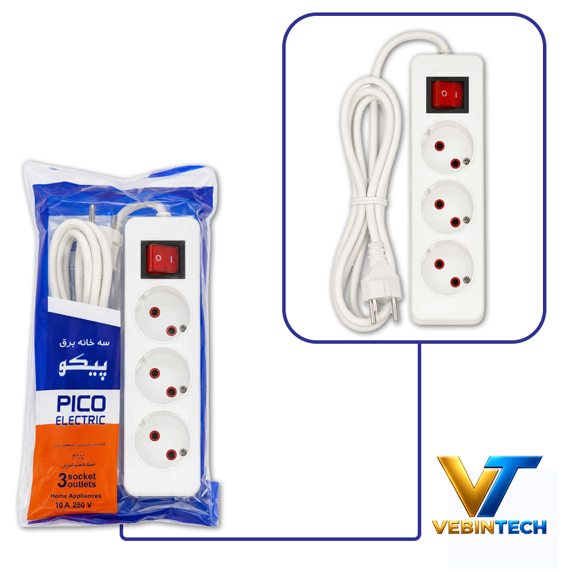 رابط برق 3 خانه کابل 3 متری پیکو الکتریک Pico