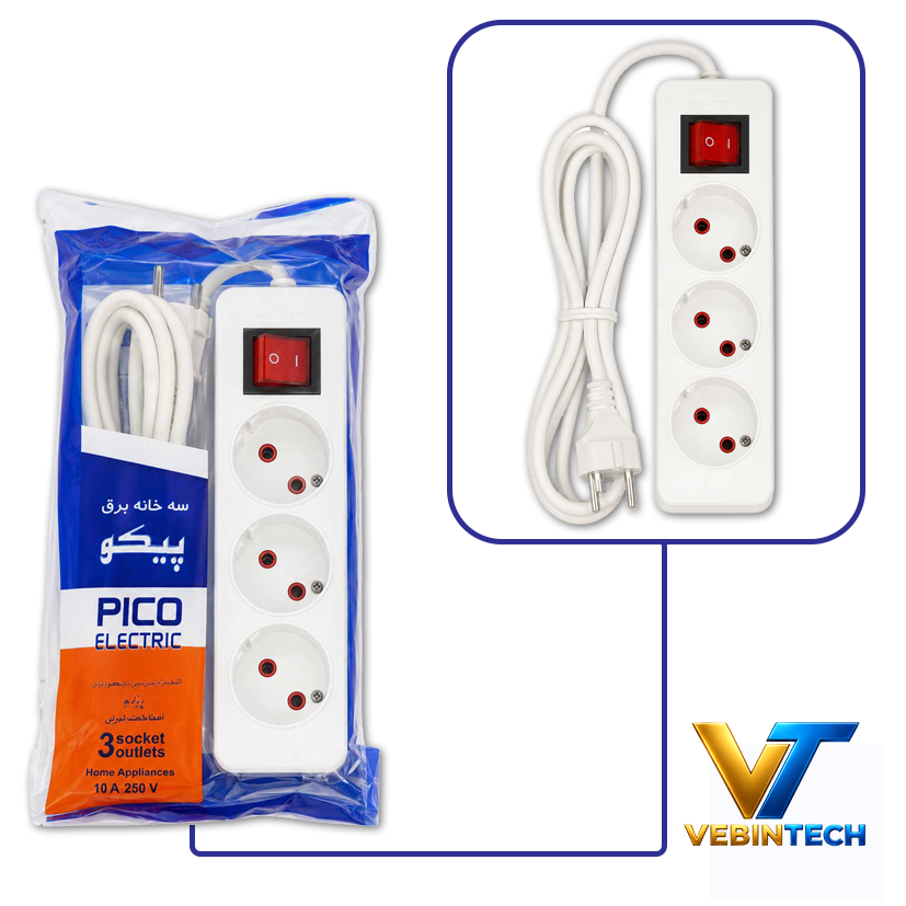 رابط برق 3 خانه کابل 5 متری پیکو الکتریک Pico
