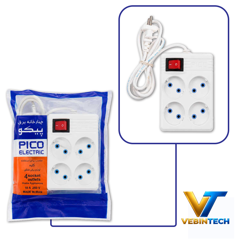 رابط برق 4 خانه کابل 1.7 متری پیکو الکتریک Pico
