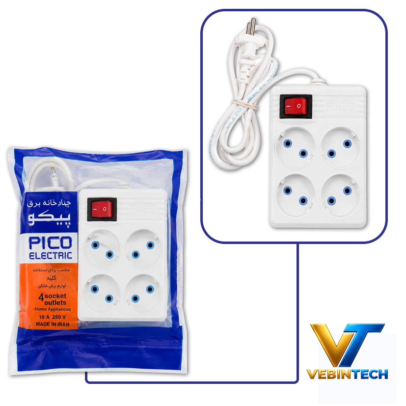 رابط برق 4 خانه کابل 3 متری پیکو الکتریک Pico