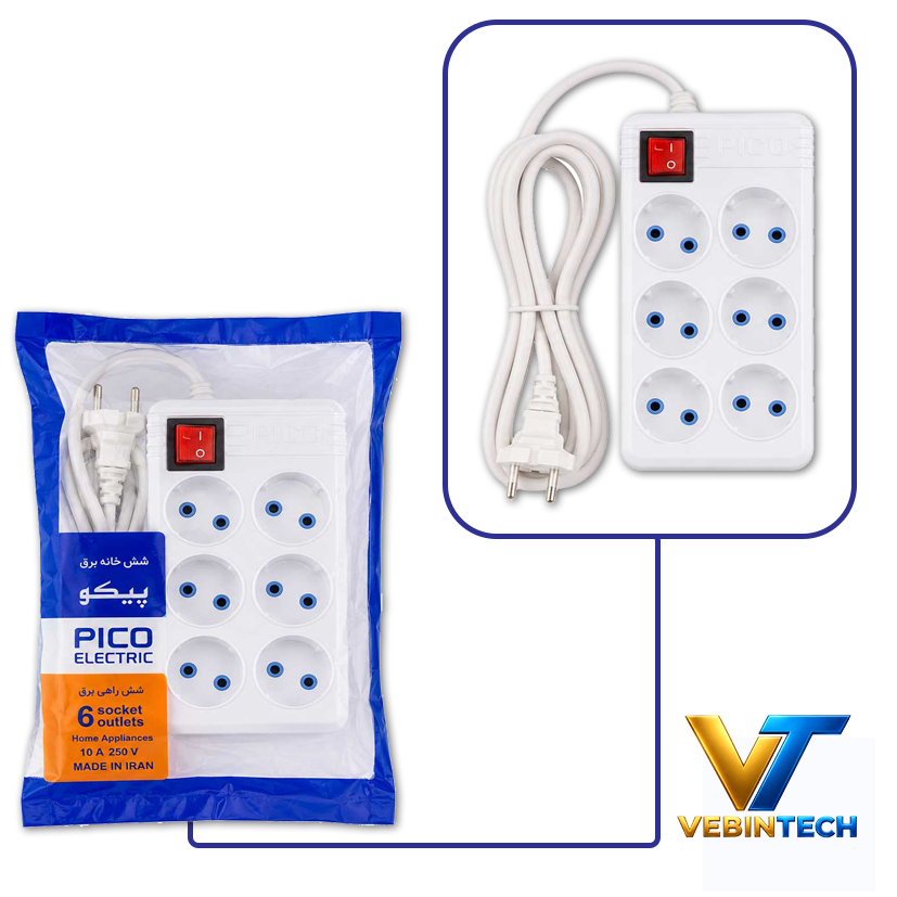 رابط برق 6 خانه کابل 1.7 متری پیکو الکتریک Pico