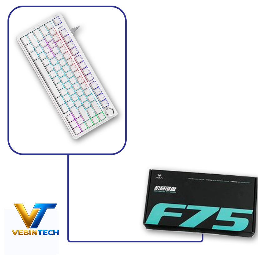 کیبورد مکانیکال 75% AULA F75 ( رنگ کلید سفید ) سوییچ BLUE