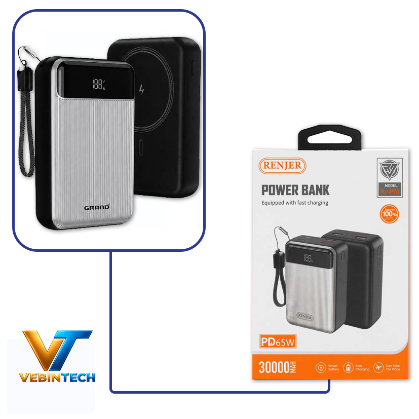 پاوربانک فست شارژ 30000 میلی آمپر رنجر Renjer RJ-P70 65W PD QC 3.0