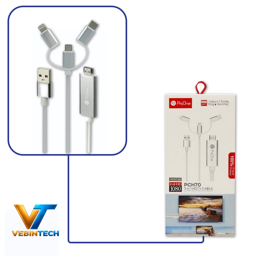 کابل تبدیل HDMI به Lightning و Type C و MicroUSB پرووان ProOne PCH70 طول 1.8متر